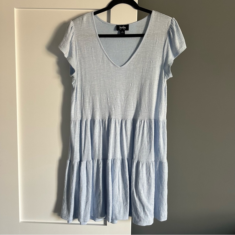 by & by Short Sleeve Tiered Tunic Casual Dress Blue